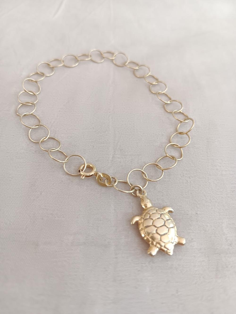 14K Gold Over Sterling Silver LUCKY Turtle Charm Chain Bracelet - Women Jewelry